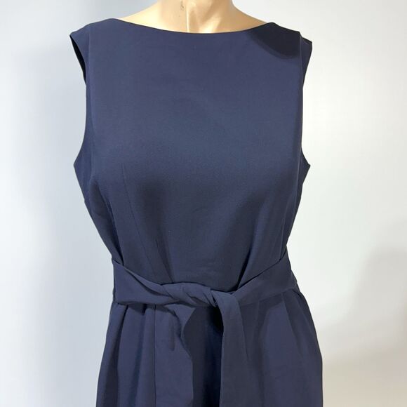 Talbots Dress Women’s Size 12 P Petite Sleeveless Sheath Belted Pencil Navy NWT - Picture 2 of 10